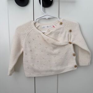 Zara Cream Knit Baby Cardigan with Wooden Buttons